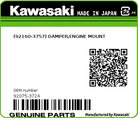 Product image: Kawasaki - 92075-3724 - (92160-3757) DAMPER,ENGINE MOUNT  0