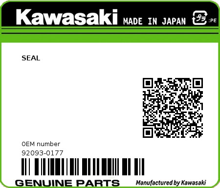 Product image: Kawasaki - 92093-0177 - SEAL  0