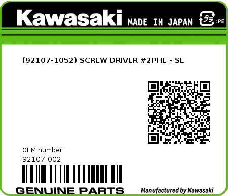 Product image: Kawasaki - 92107-002 - (92107-1052) SCREW DRIVER #2PHL - SL  0