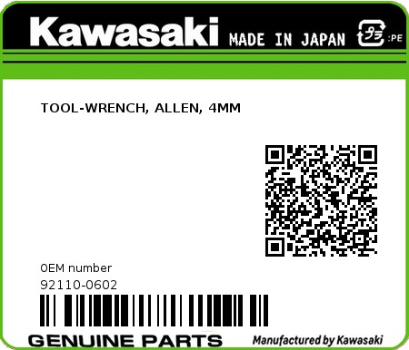 Product image: Kawasaki - 92110-0602 - TOOL-WRENCH, ALLEN, 4MM  0