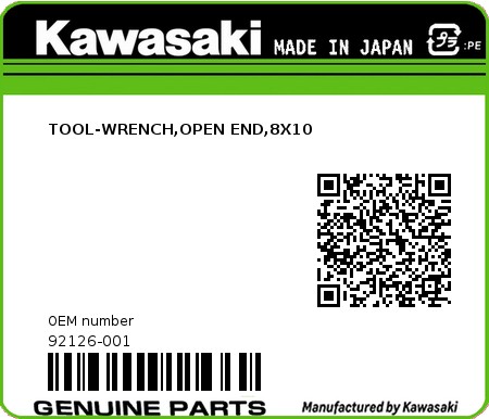 Product image: Kawasaki - 92126-001 - TOOL-WRENCH,OPEN END,8X10  0