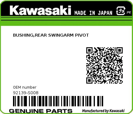 Product image: Kawasaki - 92139-S008 - BUSHING,REAR SWINGARM PIVOT  0