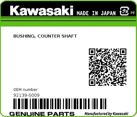 Product image: Kawasaki - 92139-S009 - BUSHING, COUNTER SHAFT  0