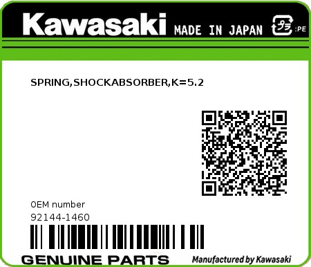 Product image: Kawasaki - 92144-1460 - SPRING,SHOCKABSORBER,K=5.2  0