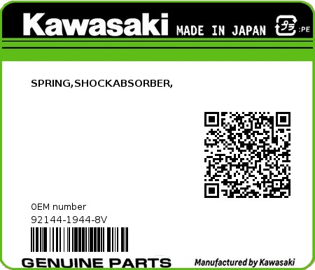 Product image: Kawasaki - 92144-1944-8V - SPRING,SHOCKABSORBER,  0