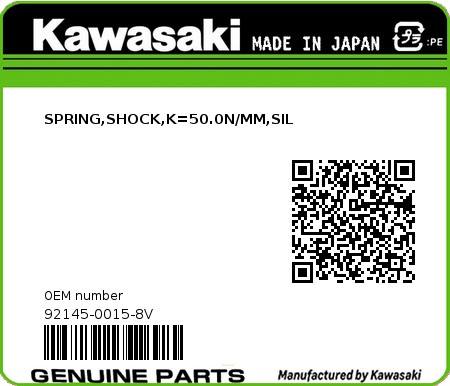 Product image: Kawasaki - 92145-0015-8V - SPRING,SHOCK,K=50.0N/MM,SIL  0