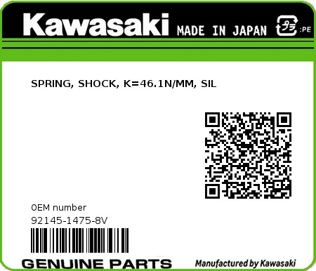 Product image: Kawasaki - 92145-1475-8V - SPRING, SHOCK, K=46.1N/MM, SIL  0