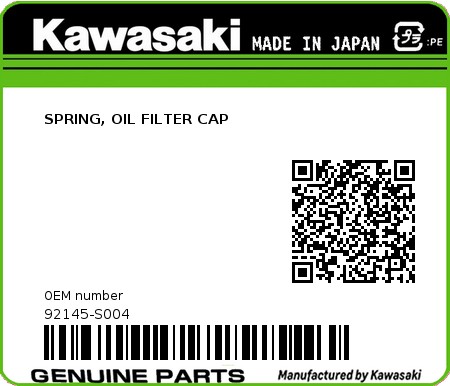 Product image: Kawasaki - 92145-S004 - SPRING, OIL FILTER CAP  0