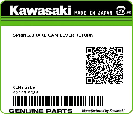 Product image: Kawasaki - 92145-S086 - SPRING,BRAKE CAM LEVER RETURN  0