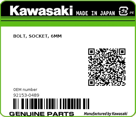 Product image: Kawasaki - 92153-0489 - BOLT, SOCKET, 6MM  0