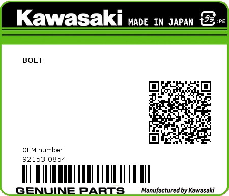 Product image: Kawasaki - 92153-0854 - BOLT  0