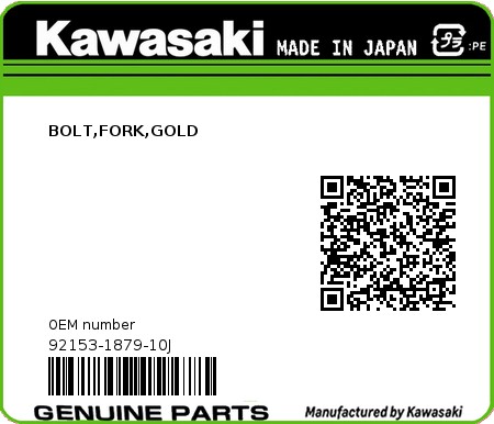 Product image: Kawasaki - 92153-1879-10J - BOLT,FORK,GOLD  0