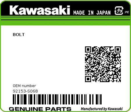 Product image: Kawasaki - 92153-S068 - BOLT  0