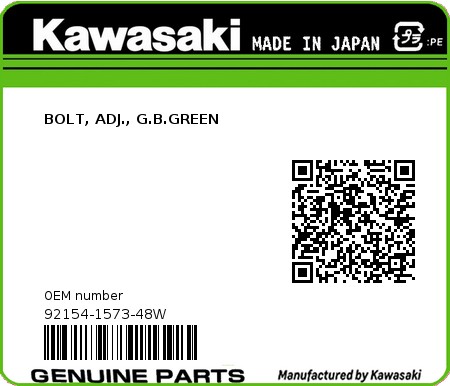 Product image: Kawasaki - 92154-1573-48W - BOLT, ADJ., G.B.GREEN  0