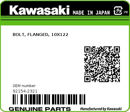 Product image: Kawasaki - 92154-2321 - BOLT, FLANGED, 10X122  0