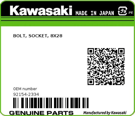 Product image: Kawasaki - 92154-2334 - BOLT, SOCKET, 8X28  0