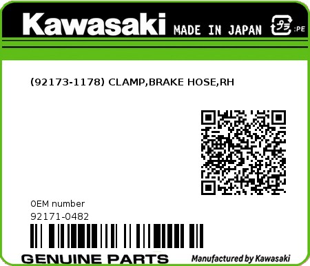 Product image: Kawasaki - 92171-0482 - (92173-1178) CLAMP,BRAKE HOSE,RH  0