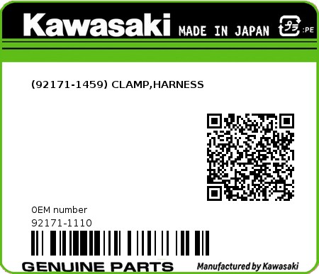 Product image: Kawasaki - 92171-1110 - (92171-1459) CLAMP,HARNESS  0