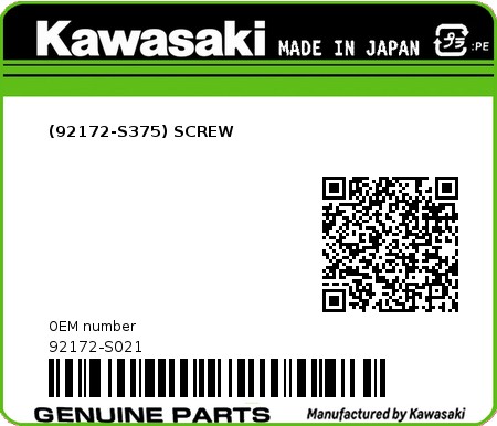 Product image: Kawasaki - 92172-S021 - (92172-S375) SCREW  0