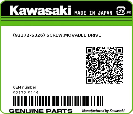 Product image: Kawasaki - 92172-S144 - (92172-S326) SCREW,MOVABLE DRIVE  0