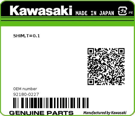 Product image: Kawasaki - 92180-0227 - SHIM,T=0.1  0