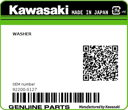 Product image: Kawasaki - 92200-S127 - WASHER  0
