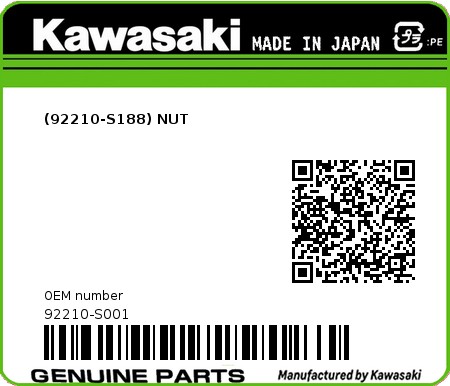 Product image: Kawasaki - 92210-S001 - (92210-S188) NUT  0