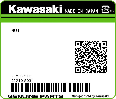 Product image: Kawasaki - 92210-S031 - NUT  0