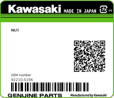 Product image: Kawasaki - 92210-S156 - NUT  0