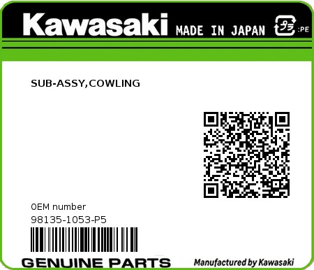 Product image: Kawasaki - 98135-1053-P5 - SUB-ASSY,COWLING  0