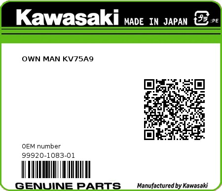Product image: Kawasaki - 99920-1083-01 - OWN MAN KV75A9  0