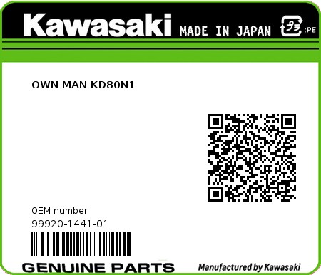 Product image: Kawasaki - 99920-1441-01 - OWN MAN KD80N1  0