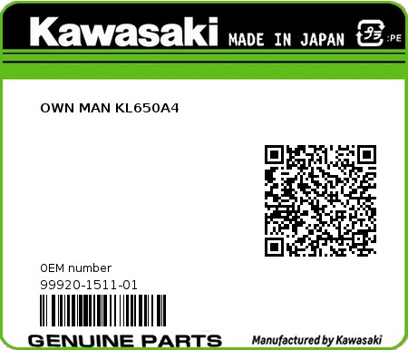 Product image: Kawasaki - 99920-1511-01 - OWN MAN KL650A4  0