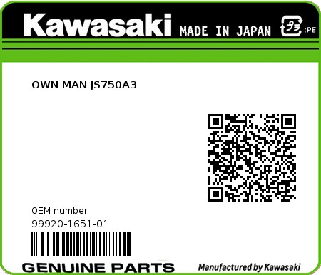 Product image: Kawasaki - 99920-1651-01 - OWN MAN JS750A3  0