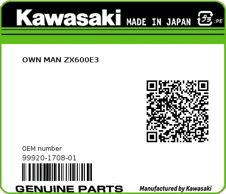 Product image: Kawasaki - 99920-1708-01 - OWN MAN ZX600E3  0