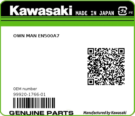 Product image: Kawasaki - 99920-1766-01 - OWN MAN EN500A7  0