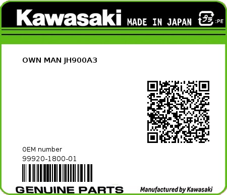 Product image: Kawasaki - 99920-1800-01 - OWN MAN JH900A3  0