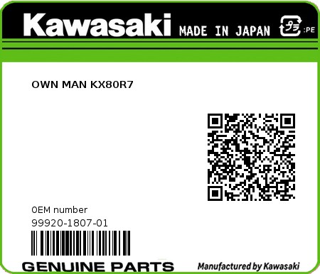 Product image: Kawasaki - 99920-1807-01 - OWN MAN KX80R7  0