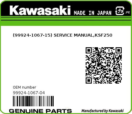 Product image: Kawasaki - 99924-1067-04 - (99924-1067-15) SERVICE MANUAL,KSF250  0