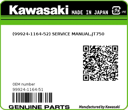 Product image: Kawasaki - 99924-1164-51 - (99924-1164-52) SERVICE MANUAL,JT750  0