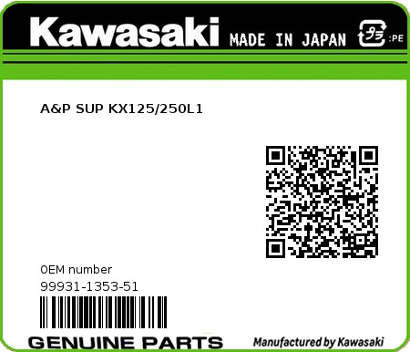 Product image: Kawasaki - 99931-1353-51 - A&P SUP KX125/250L1  0