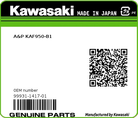 Product image: Kawasaki - 99931-1417-01 - A&P KAF950-B1  0