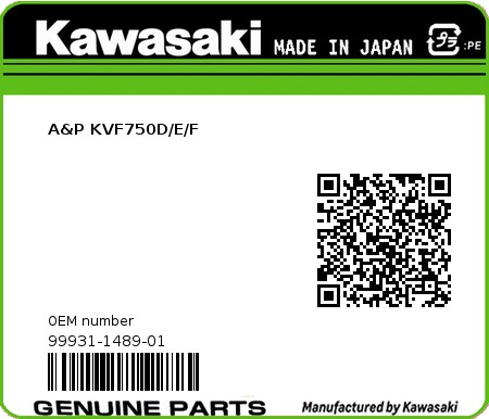 Product image: Kawasaki - 99931-1489-01 - A&P KVF750D/E/F  0