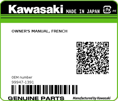 Product image: Kawasaki - 99947-1391 - OWNER'S MANUAL, FRENCH  0
