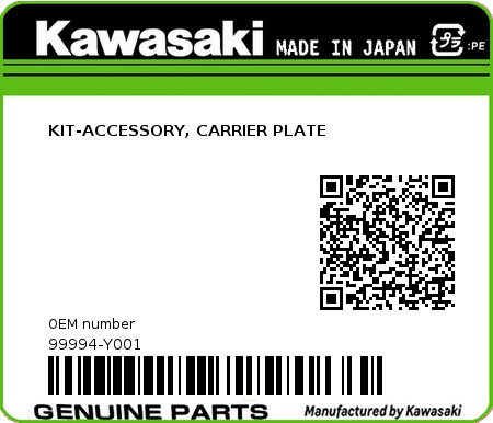 Product image: Kawasaki - 99994-Y001 - KIT-ACCESSORY, CARRIER PLATE  0