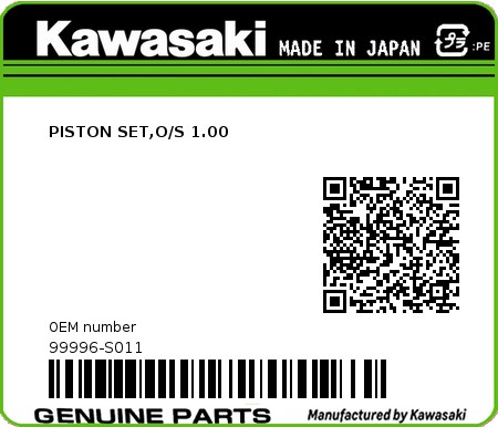 Product image: Kawasaki - 99996-S011 - PISTON SET,O/S 1.00  0