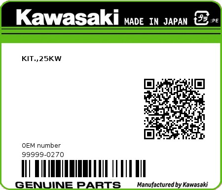 Product image: Kawasaki - 99999-0270 - KIT.,25KW  0