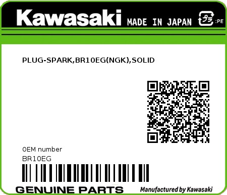 Product image: Kawasaki - BR10EG - PLUG-SPARK,BR10EG(NGK),SOLID  0