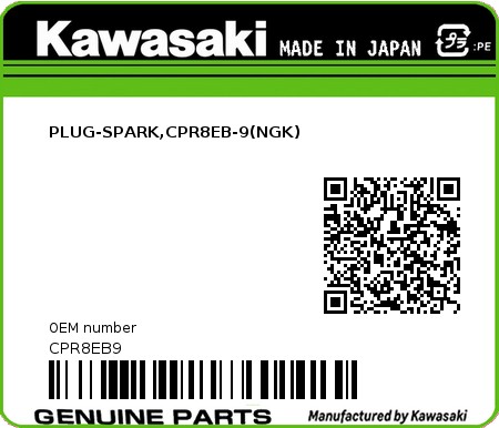 Product image: Kawasaki - CPR8EB9 - PLUG-SPARK,CPR8EB-9(NGK)  0