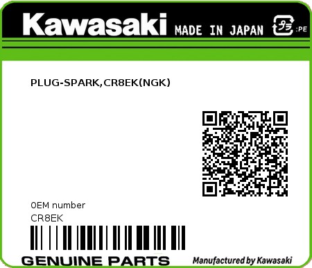 Product image: Kawasaki - CR8EK - PLUG-SPARK,CR8EK(NGK)  0